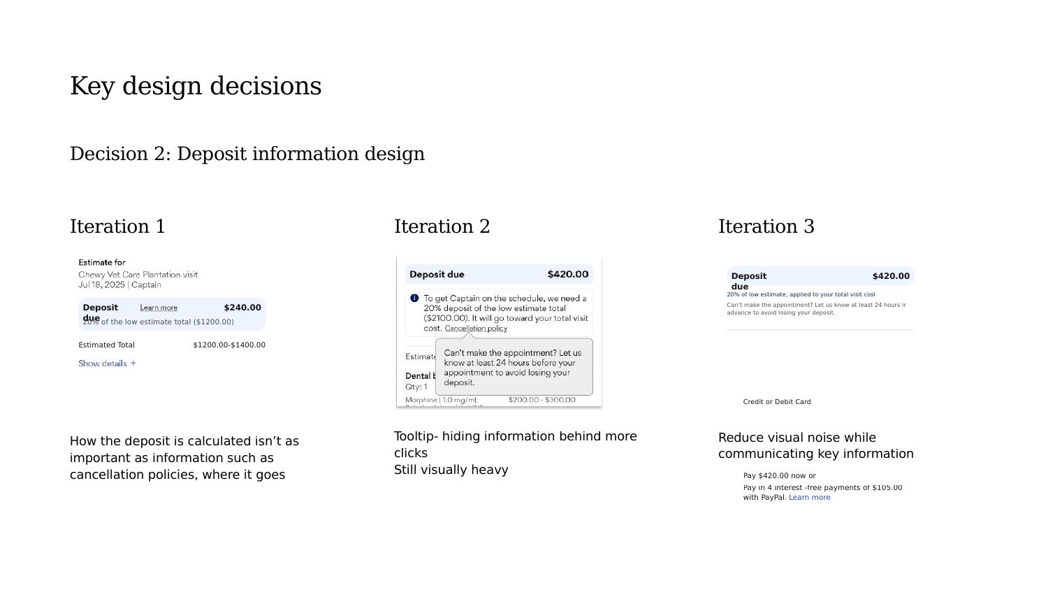Three iterations of the deposit information design